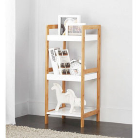 Kassi 3-Tier White MDF & Bamboo Storage Shelf/Bookshelf