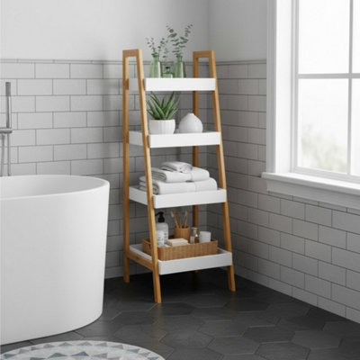 Kassi 4-Tier Bamboo Ladder Box Shelving Unit/Bathroom Kitchen Storage