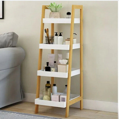 Kassi 4-Tier Bamboo Ladder Box Shelving Unit/Bathroom Kitchen Storage