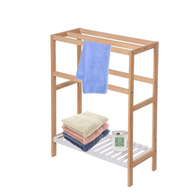 Kassi Bamboo Free Standing Towel Rack W/Bottom Shelf,Natural