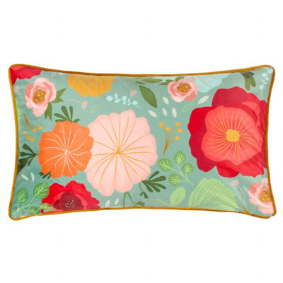 Kate Merritt Duck Egg Floral Piped Rectangular Feather Filled Cushion