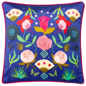 Kate Merritt Fiesta Folk Floral Piped Polyester Filled Cushion