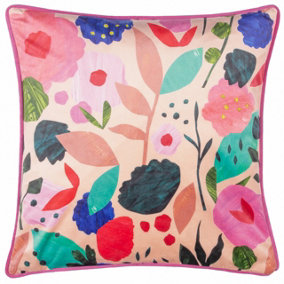 Kate Merritt Floral Collage Illustrated Piped Feather Filled Cushion