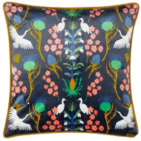 Kate Merritt Herons Floral Velvet Piped Feather Filled Cushion