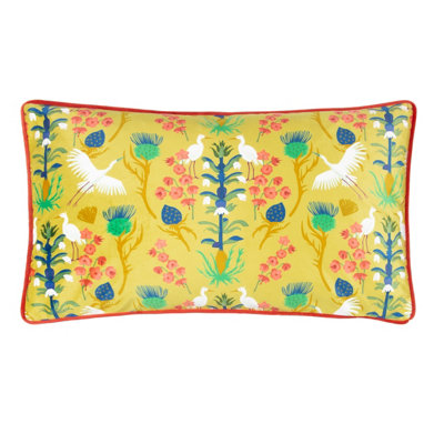 Kate Merritt Herons Floral Velvet Piped Rectangular Polyester Filled Cushion