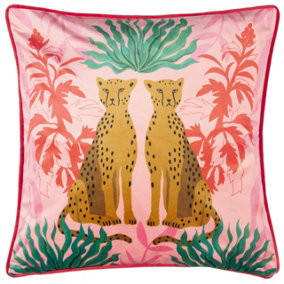Kate Merritt Leopards Tropical Velvet Piped Cushion Cover