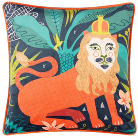 Kate Merritt Lion Illustrated Velvet Piped Cushion Cover