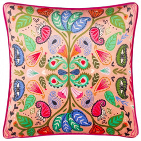 Kate Merritt Paisley Blooms Illustrated Velvet Piped Feather Filled Cushion