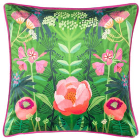 Kate Merritt Spring Blooms Floral Velvet Piped Feather Filled Cushion
