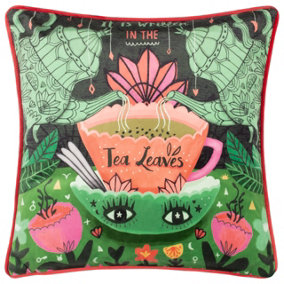 Kate Merritt Tea Leaves Abstract Velvet Piped Polyester Filled Cushion