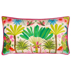 Kate Merritt Tropical Peacock Illustrated Velvet Piped Cushion Cover