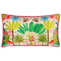 Kate Merritt Tropical Peacock Illustrated Velvet Piped Polyester Filled Cushion
