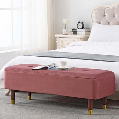 Velvet Storage Ottoman Bench Foot Rest Footstool End of Bed Storage Seat  Pink