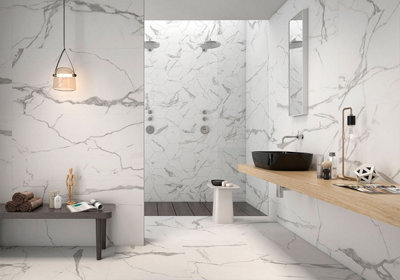 Kauna White Matt Marble Calacatta 600mm x 600mm Porcelain Wall & Floor Tiles (Pack of 4 w/ Coverage of 1.44m2)