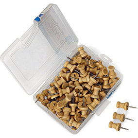 KAV 0.5-inch 100pcs Wood Push Pins - Wooden Drawing Pins for Cork Notice Board, Thumb Tacks, and Maps - Brown Colour