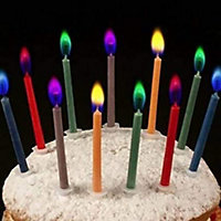 KAV-12 Multi Flame Coloured Short Thin Cake Party Birthday Cupcake Candles in Holders for Birthday Wedding Party Cake Decorations