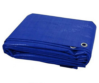 KAV 120 GSM Tarpaulin Waterproof Tarp with Eyelets Ground Sheet for Garden Furniture Blue, 5.49m x 7.32m