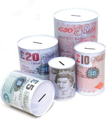 KAV 22 CM 2 Pack Jumbo Large Money Saving Tin Boxes with British Bank Note Design