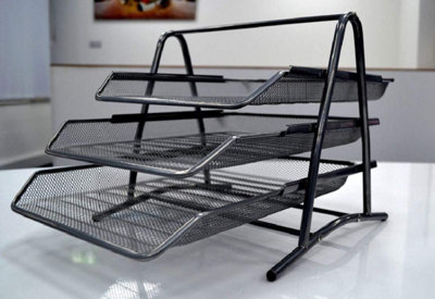 MyGift 3-Slot Metal Wire Desk Organizer - Matte Black Paper Sorter For Office & Home