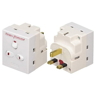 KAV - 3 way plug Adaptor UK triple plug splitter socket multi plug switched extension block socket adapter