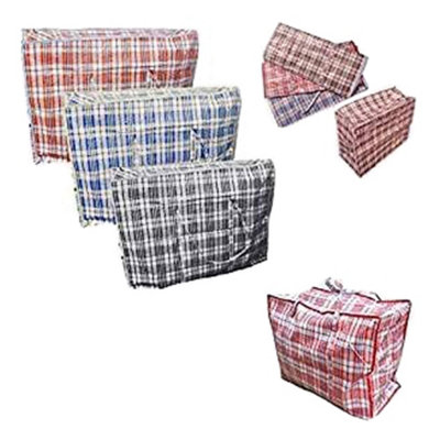 Set Of 3 Giant Checkered Laundry Bags – Jumbo Zippered Storage Totes For Moving, Dorm, Travel & Organization