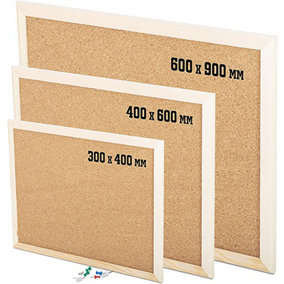 KAV 400MM x 600MM Cork Notice Office Memo Pin Board with 6 Push Pins Classic Wood Natural Frame - for Office, School, and Home