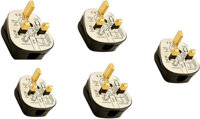 KAV 5X 13 AMP Plugs 3 pin Fused Plug Mains Adapter Household Electric Plugs Adapter with Colour Coded Sleeves & Wiring Diagram