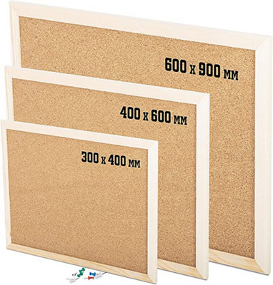 KAV 600MM x 900MM Cork Notice Office Memo Pin Board with 6 Push Pins Classic Wood Natural Frame - for Office, School, and Home