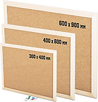 KAV 600MMx400MM Cork Notice Pin Board - Noticeboard Bulletin Wooden Frame for Office, School, Bedroom, Memo, and Home (Pack of 2)