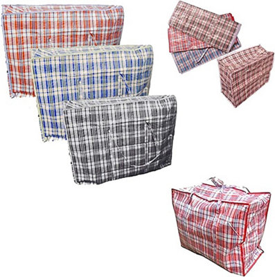 KAV 6x Laundry Bags Reusable EXTRA LARGE Jumbo STRONG Zipped Storage XL Bag Moving with Zipper & Handles Checkered (100x60x28)