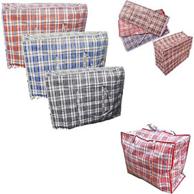 KAV 6x Laundry Bags Reusable EXTRA LARGE Jumbo STRONG Zipped Storage XL Bag Moving with Zipper & Handles Checkered (63x58x22)