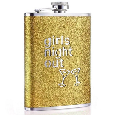 KAV 8 oz Girls Night Out Glitter Hip Flask with Stainless Steel Construction, Perfect for Any Occasion, Gift for Women (Yellow)