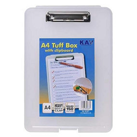 KAV A4 Clear Strong Plastic Clipboard Tuff Box File - Weatherproof Storage Case for  Stationery, Tool, and Equipment Organizer-(1)