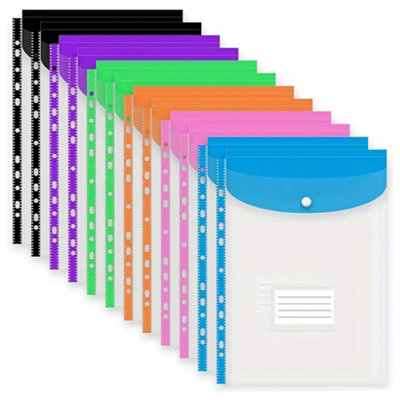 KAV A4 Punched Pockets Document Wallets Expandable File Folder Convenient Snap Button Document Sleeves 12 Pack