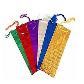 KAV Assorted Wine Bottle Holographic Bags with Rope Holder for Christmas Gifts, Xmas Wrap Presents - (Pack of 100pcs)