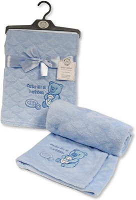 KAV Baby Cute Button Wrap Fleece Blanket for Girl/Boy Super Soft Teddy Bear Image Blankets for Newborn Babies, Toddlers (Sky)