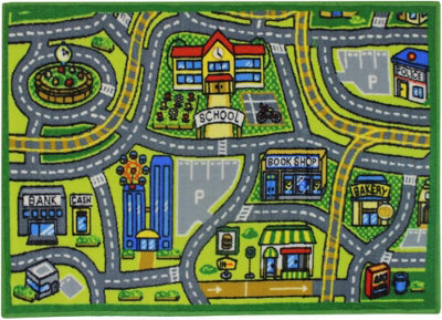 KAV Children's Play Road Mat for kids - 80 x 110 cm Rug Nursery Playroom Carpet with Fun Map Design