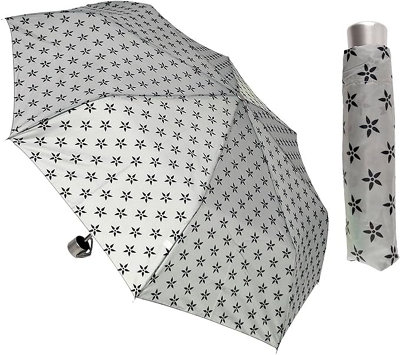 KAV Classic Black & White Prints Umbrella with Silver Handle - Compact, Automatic Folding (BLACK FLORAL PRINT)