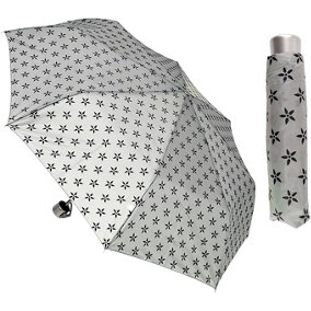 KAV Classic Black & White Prints Umbrella with Silver Handle - Compact, Automatic Folding (BLACK FLORAL PRINT)