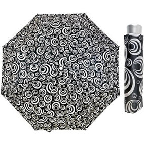 KAV Classic Black & White Prints Umbrella with Silver Handle - Compact, Automatic Folding (BLACK & WHITE CONCENTRIC RINGS)