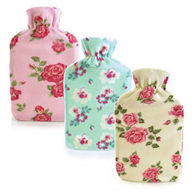KAV Cute Hot Water Bottle - Ruber Bottle with Low Pile Plush Cover (Pretty Flower Fleece)