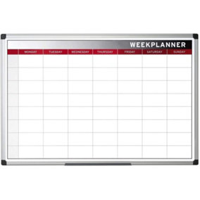 KAV Dry Wipe Magnetic Week Planner Board with Pen Stylish Aluminium Effect Frame Whiteboard for Wall Self Adhesive Memo Boards