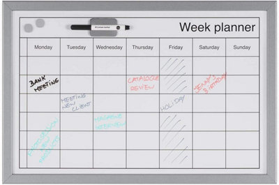 KAV Dry Wipe Weekly Planning Board with Pen - Aliminuim Frame Whiteboard for Wall Magnetic Surface Calendar 400x600 MM(Silver)
