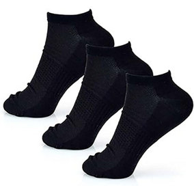 KAV Extra Comfort Bamboo Fibre 3 Pack Black Low Cut Ankle Socks for Women Foot Care Trainer Socks UK 4-8, Black