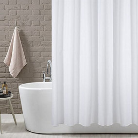 KAV Extra Wide plain white fabric Shower Curtain for full bath coverage Mould Mildew Resistant 220 wide x 180 cm drop Pack of 2