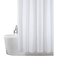 KAV Extra Wide White Shower Curtains 220 Wide and 180cm Drop Full Bath Coverage High Quality Mould Mildew Polyster Fabric-12 hooks