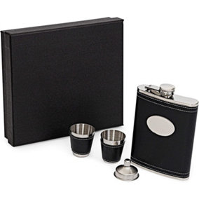 KAV Flask Set with Gift Box 8 oz with Funnel and 2 Schnapps Cups Convenient to Carry Stainless Steel Hip Bottle Anti Rust
