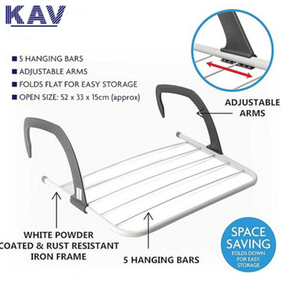 KAV Foldable Indoor Cloth Airer Drying Radiator Bath Rack 5 Bars with ...