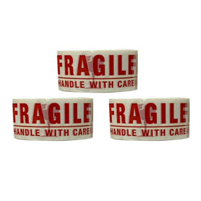 KAV Fragile Packing Tape - Super Strong and Low Noise Fragile Tape for Boxes - Packaging Tape with Fragile Print, 48mm x 66m (3)