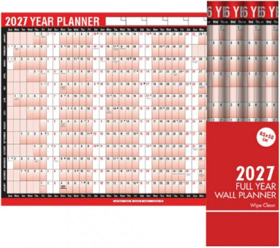 KAV Full Year Wall Planner 85 x 58cm, Red & Black Yearly Calendar ...